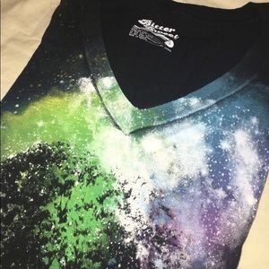 Galaxy Printed Black V-Neck Tee